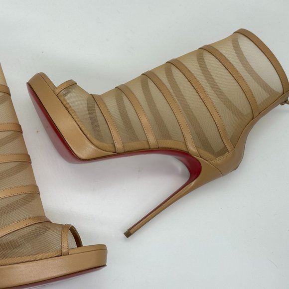 Christian Louboutin DOUX VOILE 120 Leather Mesh Platform Bootie Boot Heels - Picture 11 of 15